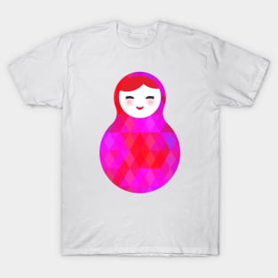 Russian dolls matryoshka screw up one's eyes with bright rhombus pink colors. T-Shirt